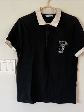 Versace Collection Black Polo with White Collar and Sleeve Trim Men’s L